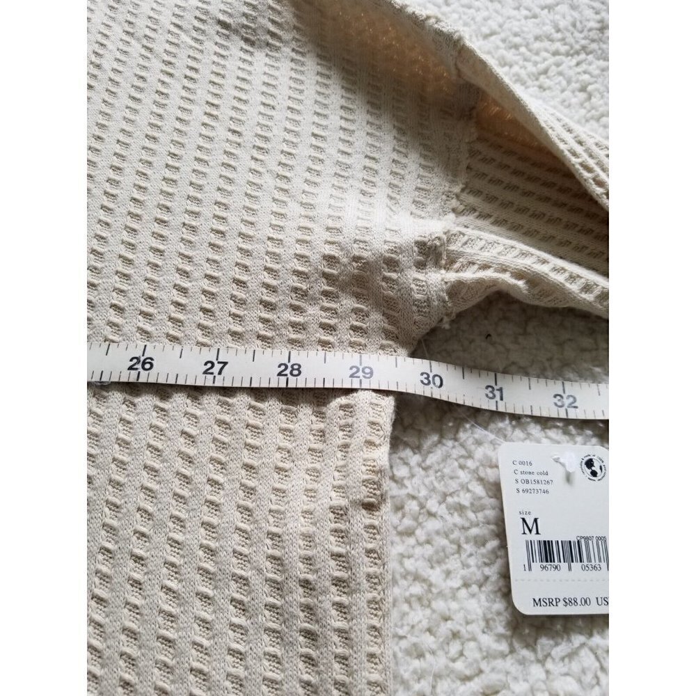 Free People Juicy Long Sleeve Stone Cold Beige Waffle Knit Cowl Neck Size M - Picture 8 of 9